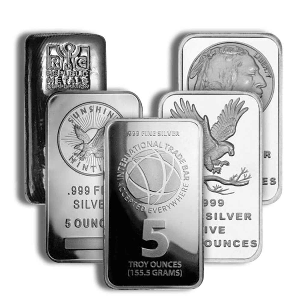 5 oz Silver Bar – .999 Fine Silver from Various Mints